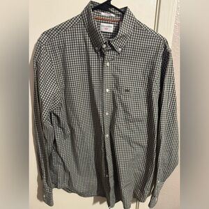 DOCKERS Shirt Mens M Green White Plaid Long Sleeve Collared Button Down